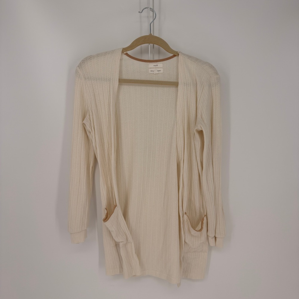 Blu Pepper Cardigan Womens Small Cream Ribbed Open Front Cozy Life Boho Neutral